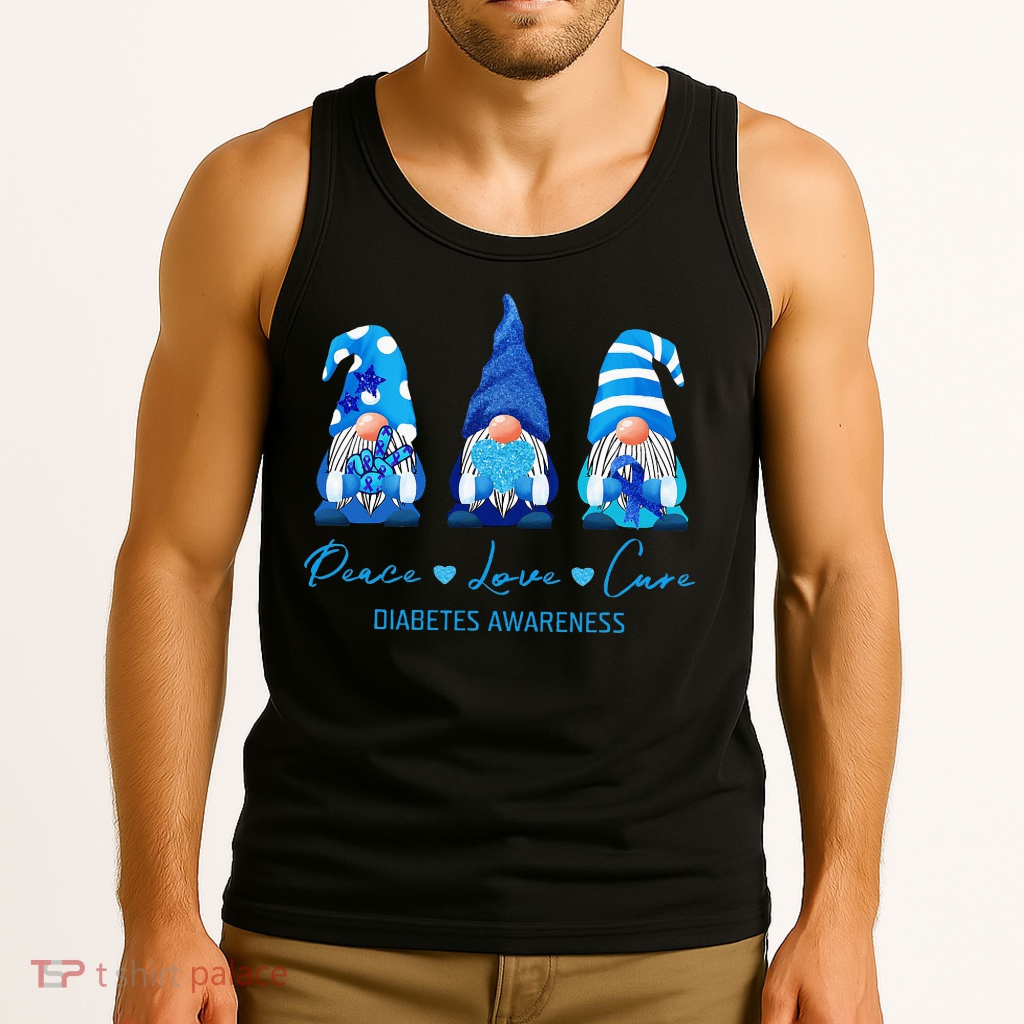 Peace Love Cure Gnome Diabetes Awareness Survivors Gifts Tank Top