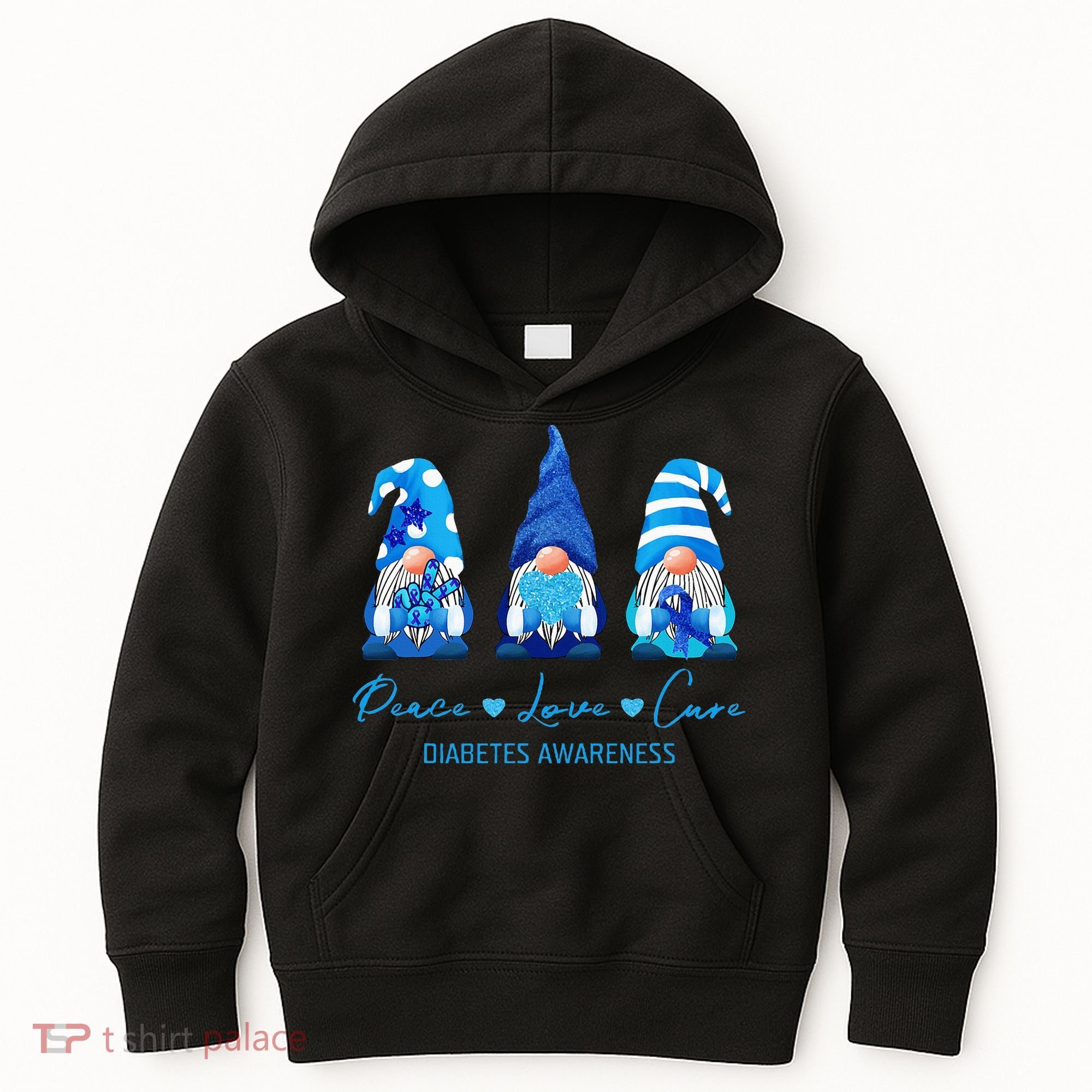 Peace Love Cure Gnome Diabetes Awareness Survivors Gifts Kids Hoodie