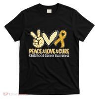 Peace Love Cure Childhood Cancer Awareness T-Shirt thumb 0
