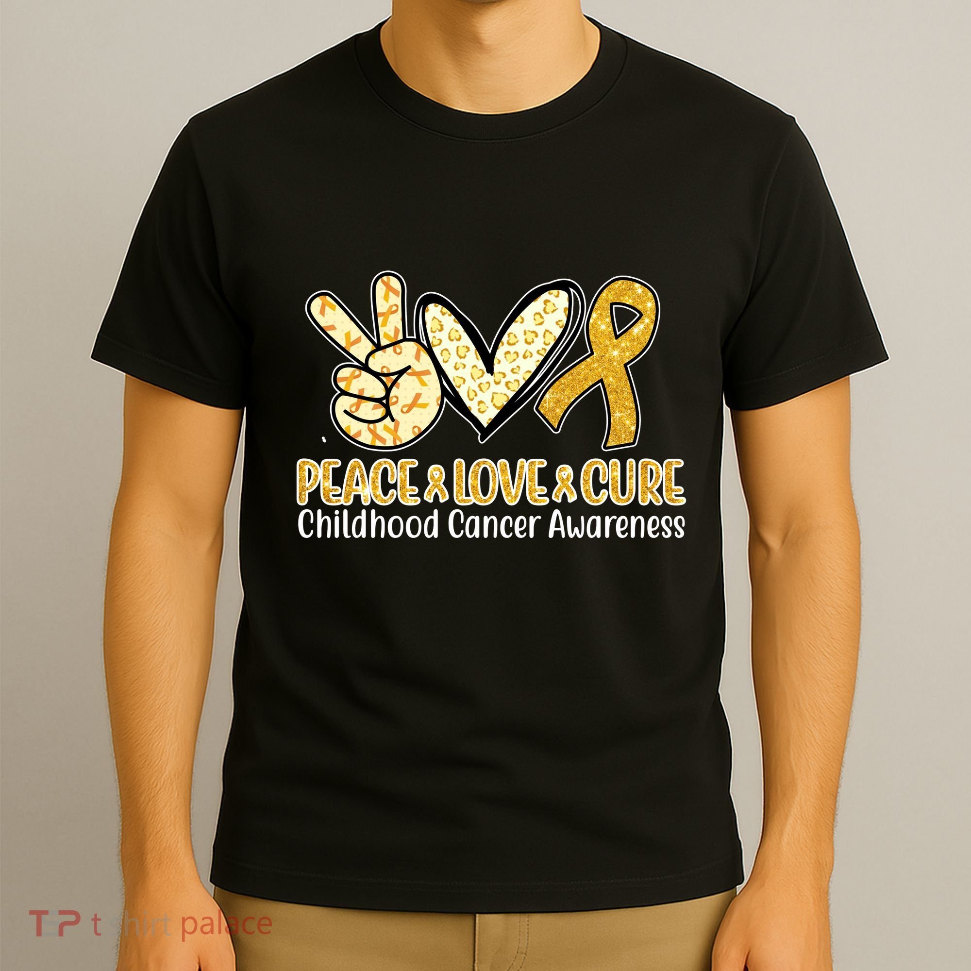 Peace Love Cure Childhood Cancer Awareness T-Shirt