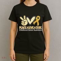Peace Love Cure Childhood Cancer Awareness T-Shirt thumb 4