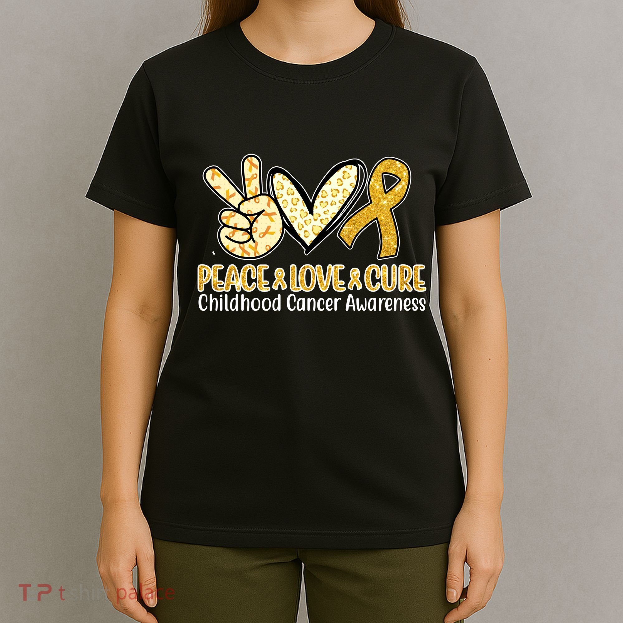 Peace Love Cure Childhood Cancer Awareness T-Shirt