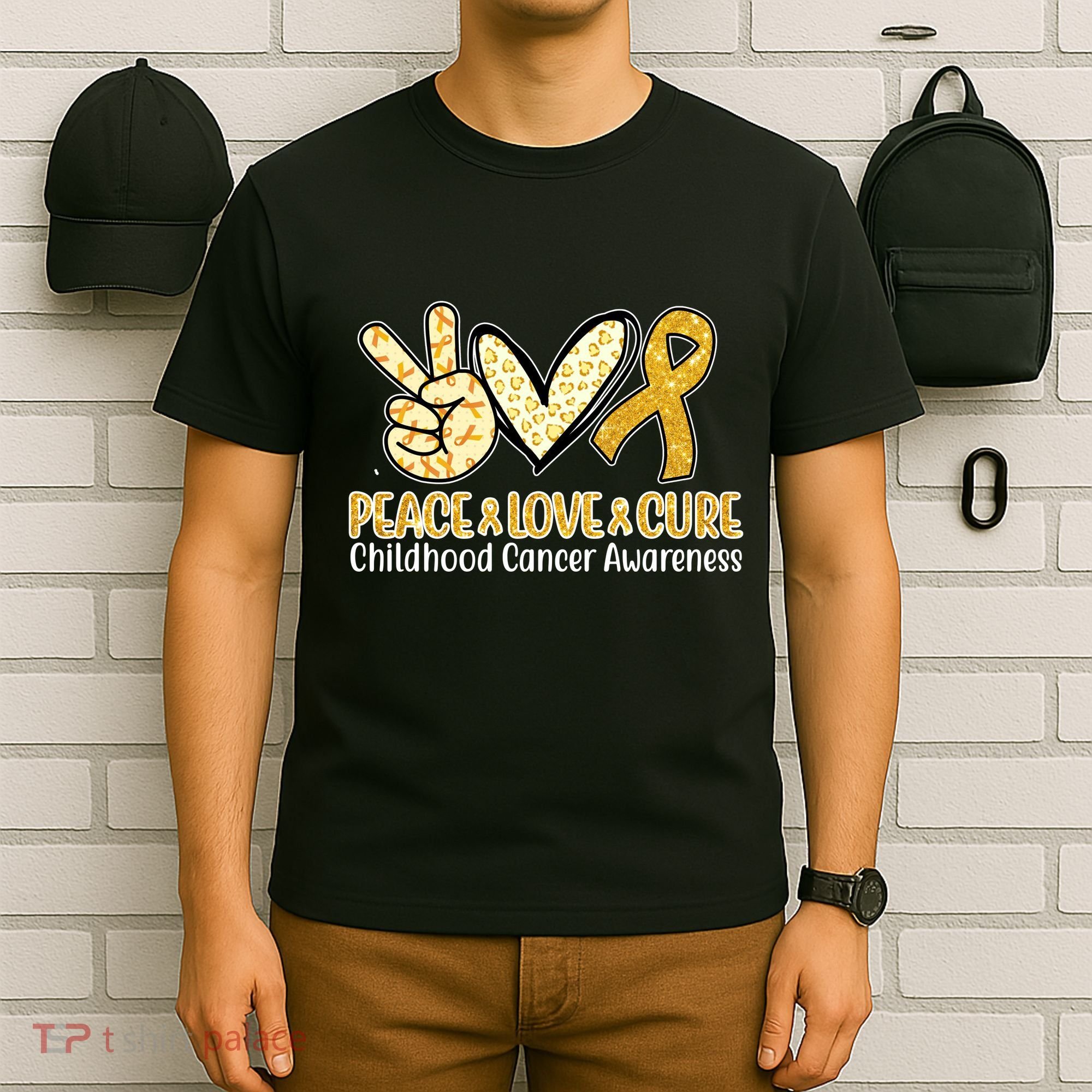 Peace Love Cure Childhood Cancer Awareness T-Shirt