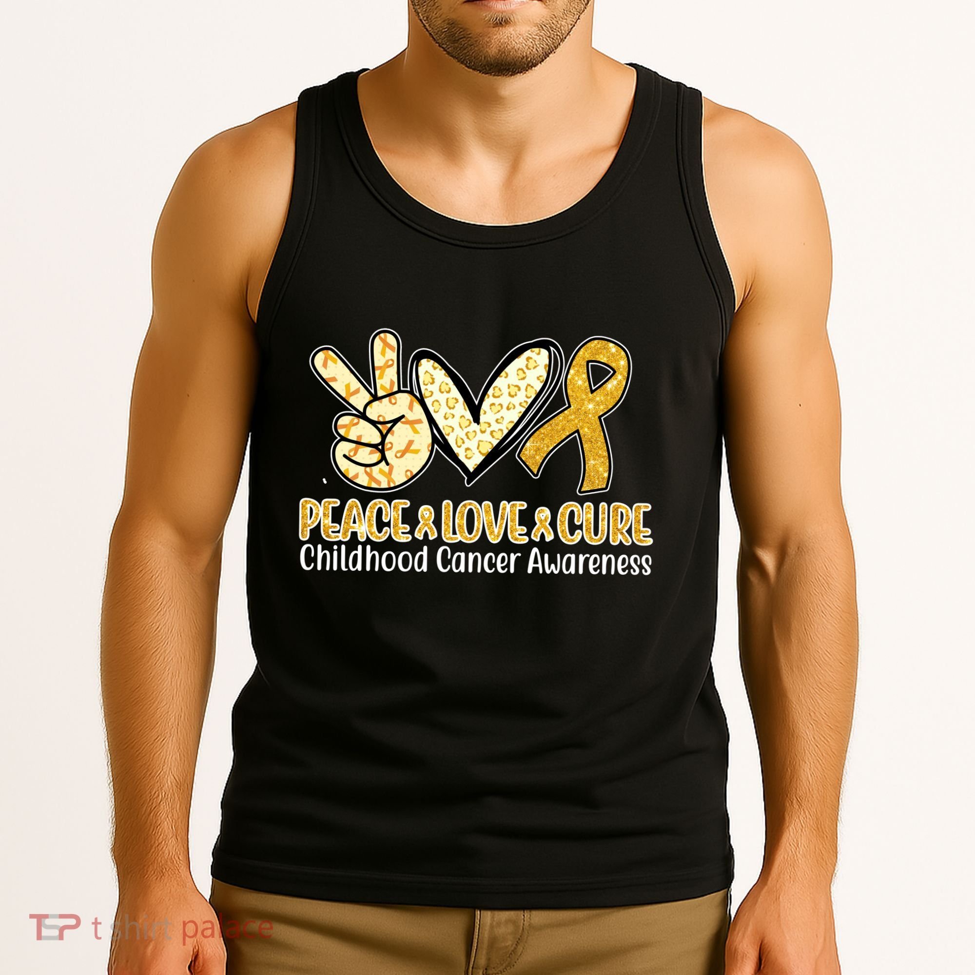 Peace Love Cure Childhood Cancer Awareness Tank Top