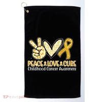 Peace Love Cure Childhood Cancer Awareness Golf Towel thumb 0