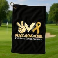 Peace Love Cure Childhood Cancer Awareness Golf Towel thumb 1