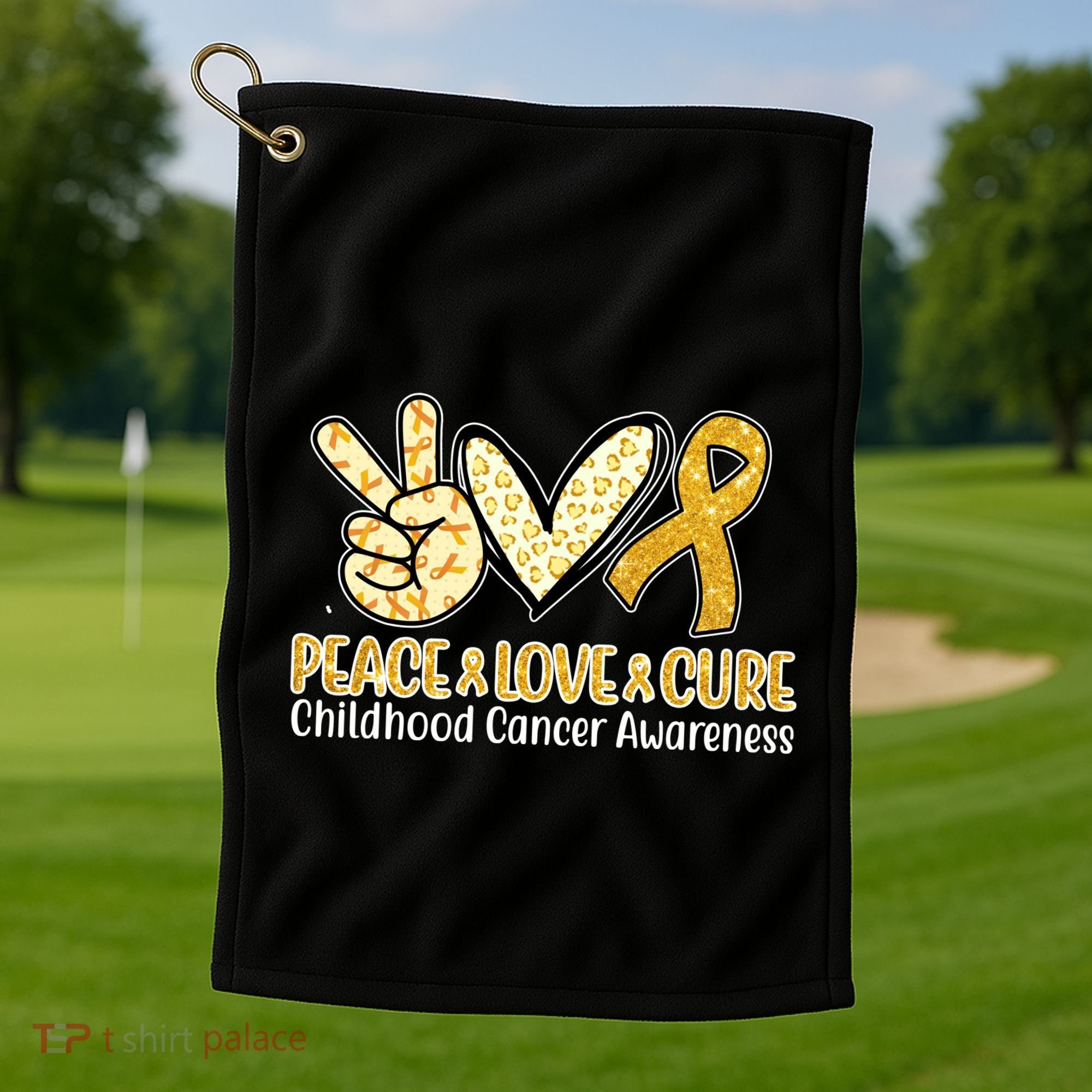 Peace Love Cure Childhood Cancer Awareness Golf Towel