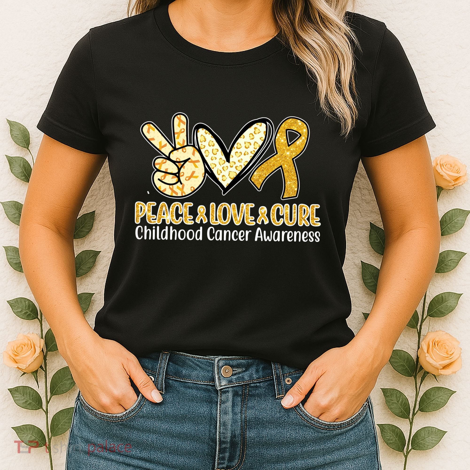 Peace Love Cure Childhood Cancer Awareness Women's T-Shirt