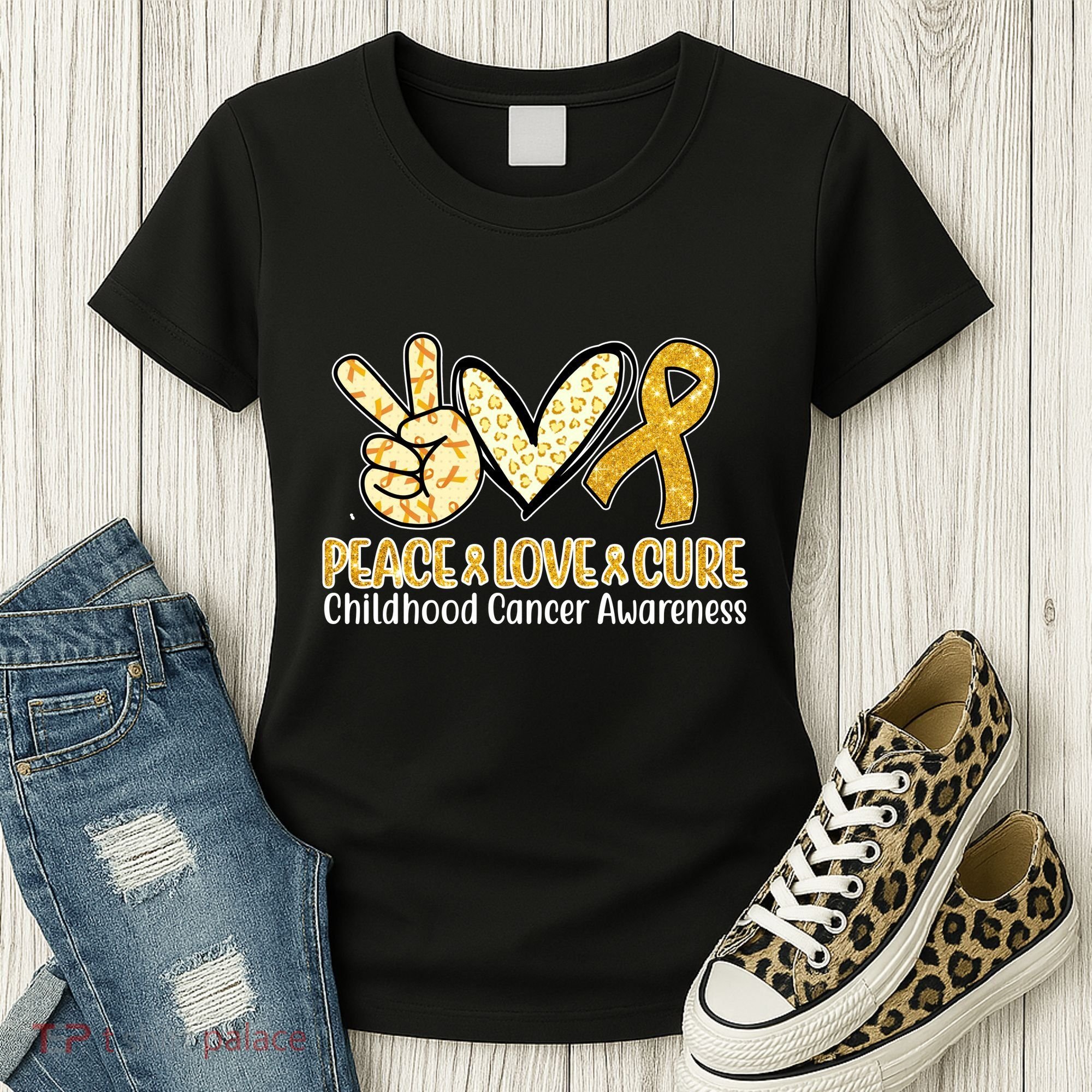 Peace Love Cure Childhood Cancer Awareness Women's T-Shirt