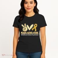 Peace Love Cure Childhood Cancer Awareness Women's T-Shirt thumb 4