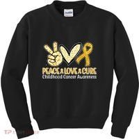 Peace Love Cure Childhood Cancer Awareness Kids Sweatshirt thumb 0