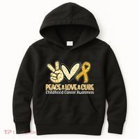 Peace Love Cure Childhood Cancer Awareness Kids Hoodie thumb 0