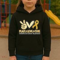 Peace Love Cure Childhood Cancer Awareness Kids Hoodie thumb 3