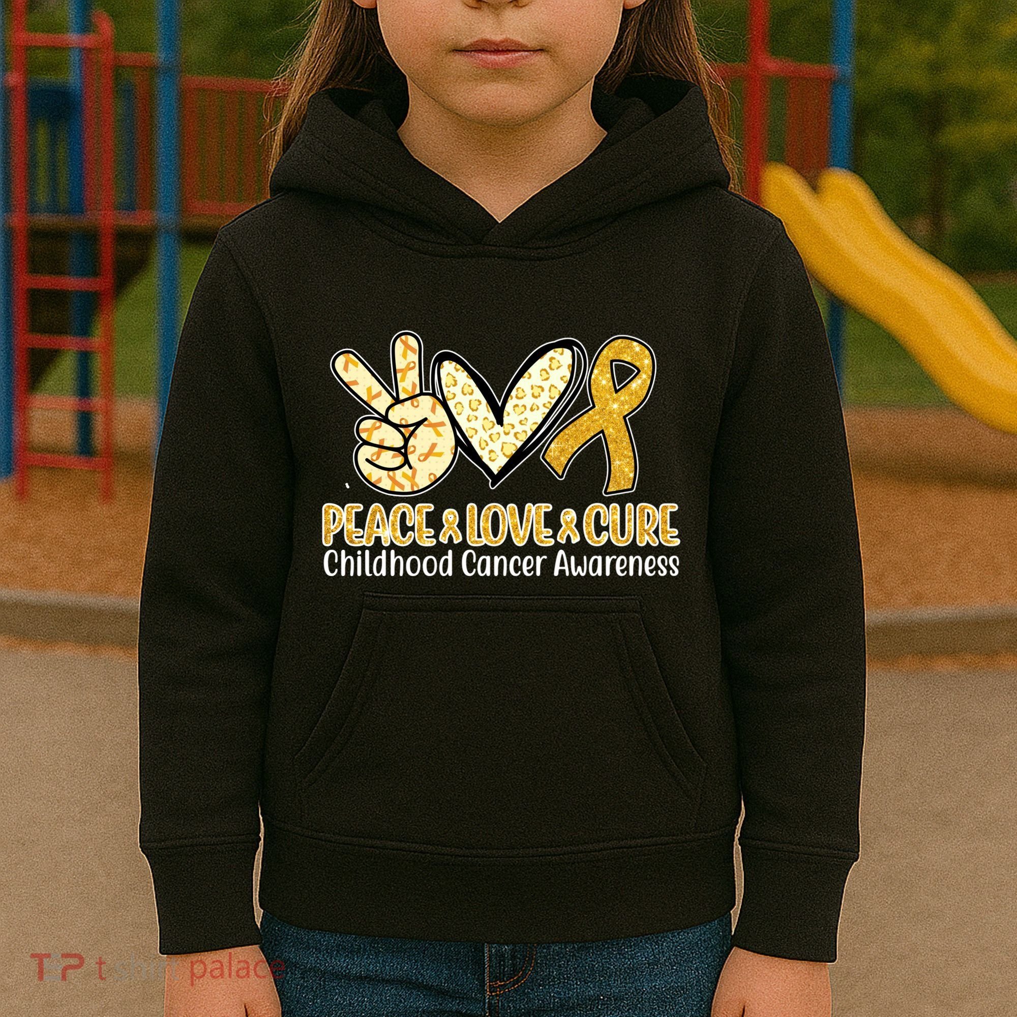 Peace Love Cure Childhood Cancer Awareness Kids Hoodie