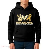 Peace Love Cure Childhood Cancer Awareness Kids Hoodie thumb 4