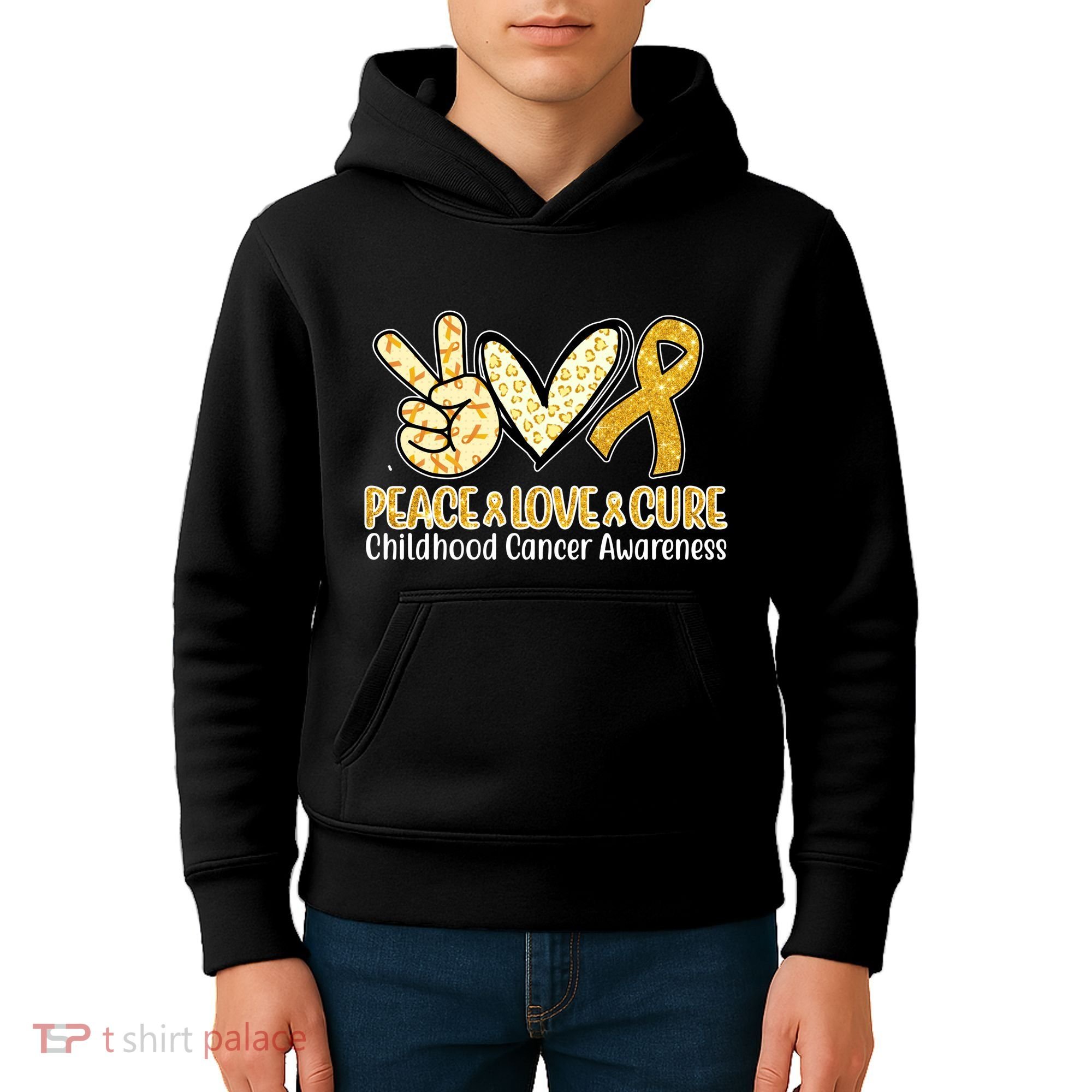 Peace Love Cure Childhood Cancer Awareness Kids Hoodie