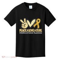 Peace Love Cure Childhood Cancer Awareness Kids T-Shirt thumb 0
