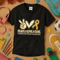Peace Love Cure Childhood Cancer Awareness Kids T-Shirt thumb 3