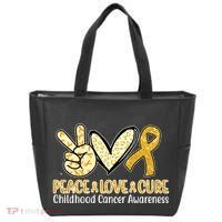 Peace Love Cure Childhood Cancer Awareness Tote Bag thumb 0