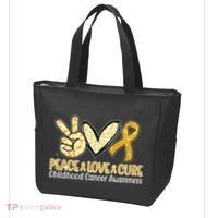 Peace Love Cure Childhood Cancer Awareness Tote Bag thumb 3
