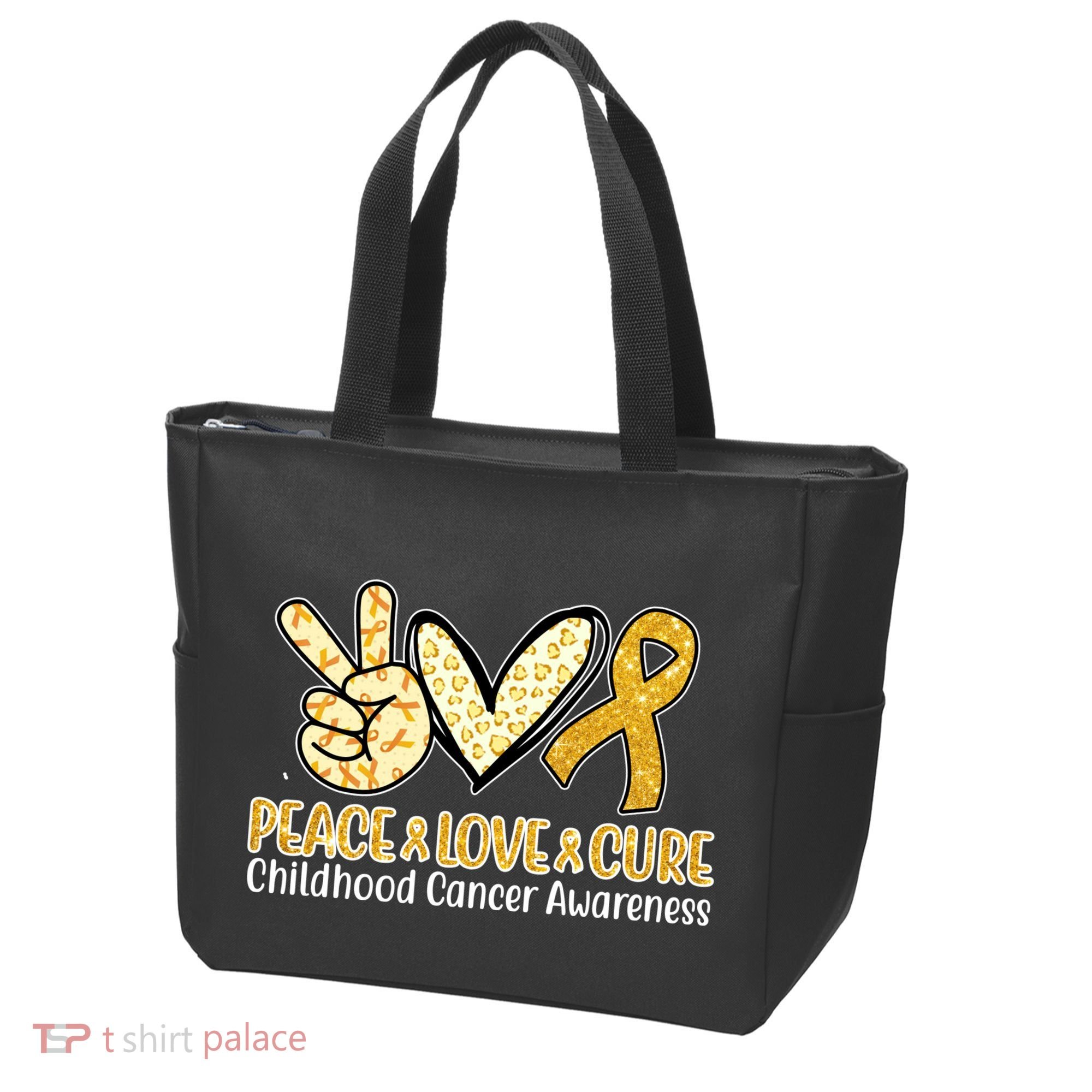 Peace Love Cure Childhood Cancer Awareness Tote Bag
