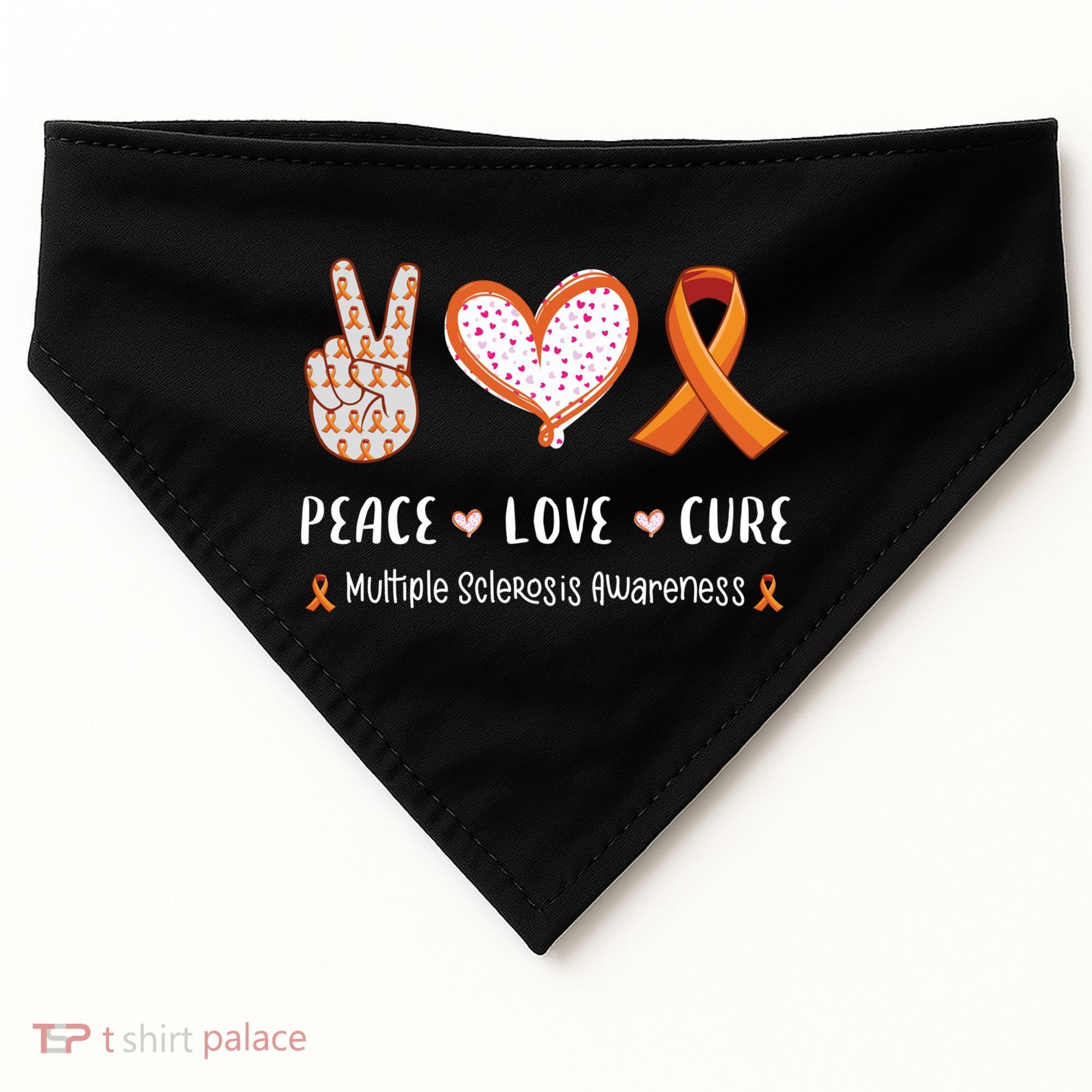 Peace Love Cure Multiple Sclerosis Awareness Gift USA-Made Doggie Bandana