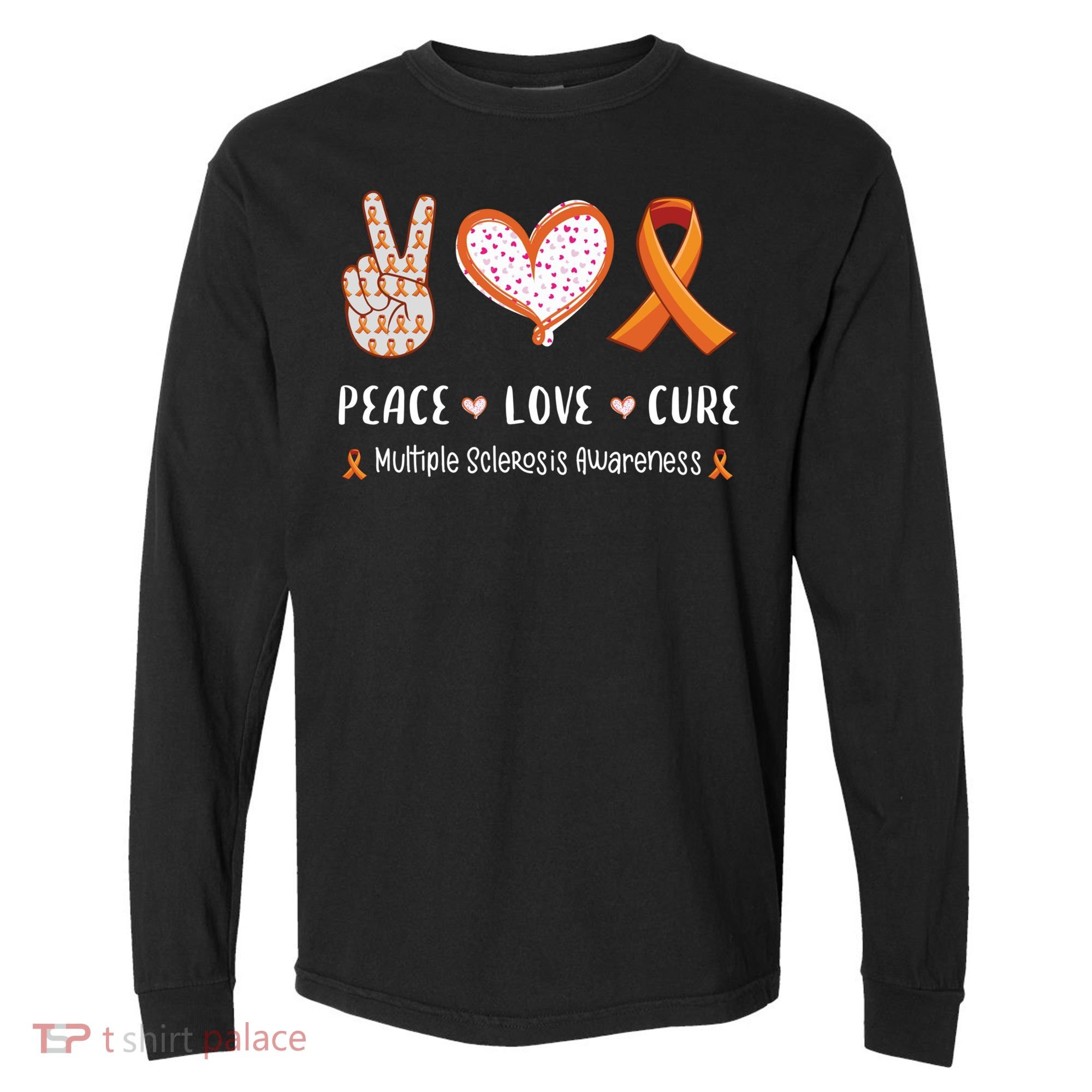 Peace Love Cure Multiple Sclerosis Awareness Gift Comfort Colors Heavyweight Long Sleeve T-Shirt