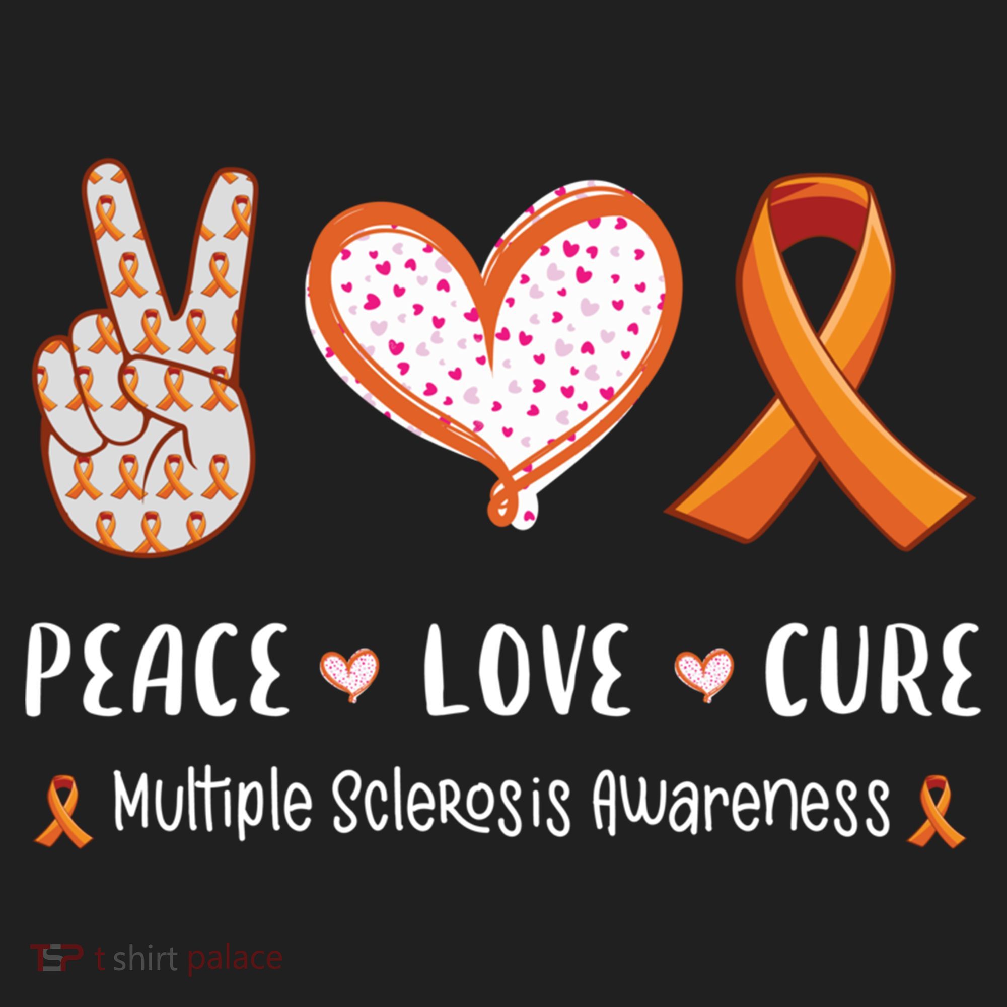 Peace Love Cure Multiple Sclerosis Awareness Gift Comfort Colors Heavyweight Long Sleeve T-Shirt