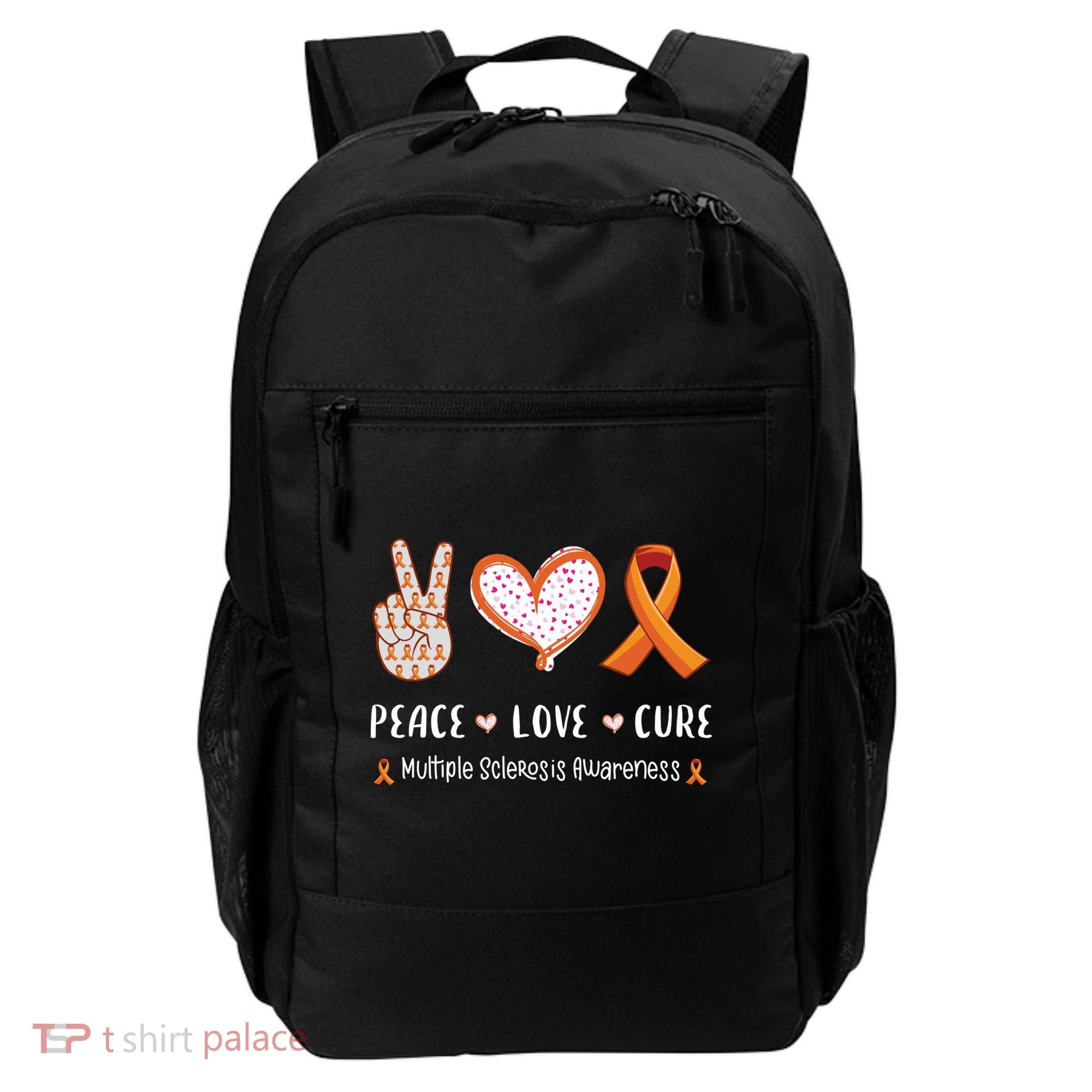 Peace Love Cure Multiple Sclerosis Awareness Gift Backpack