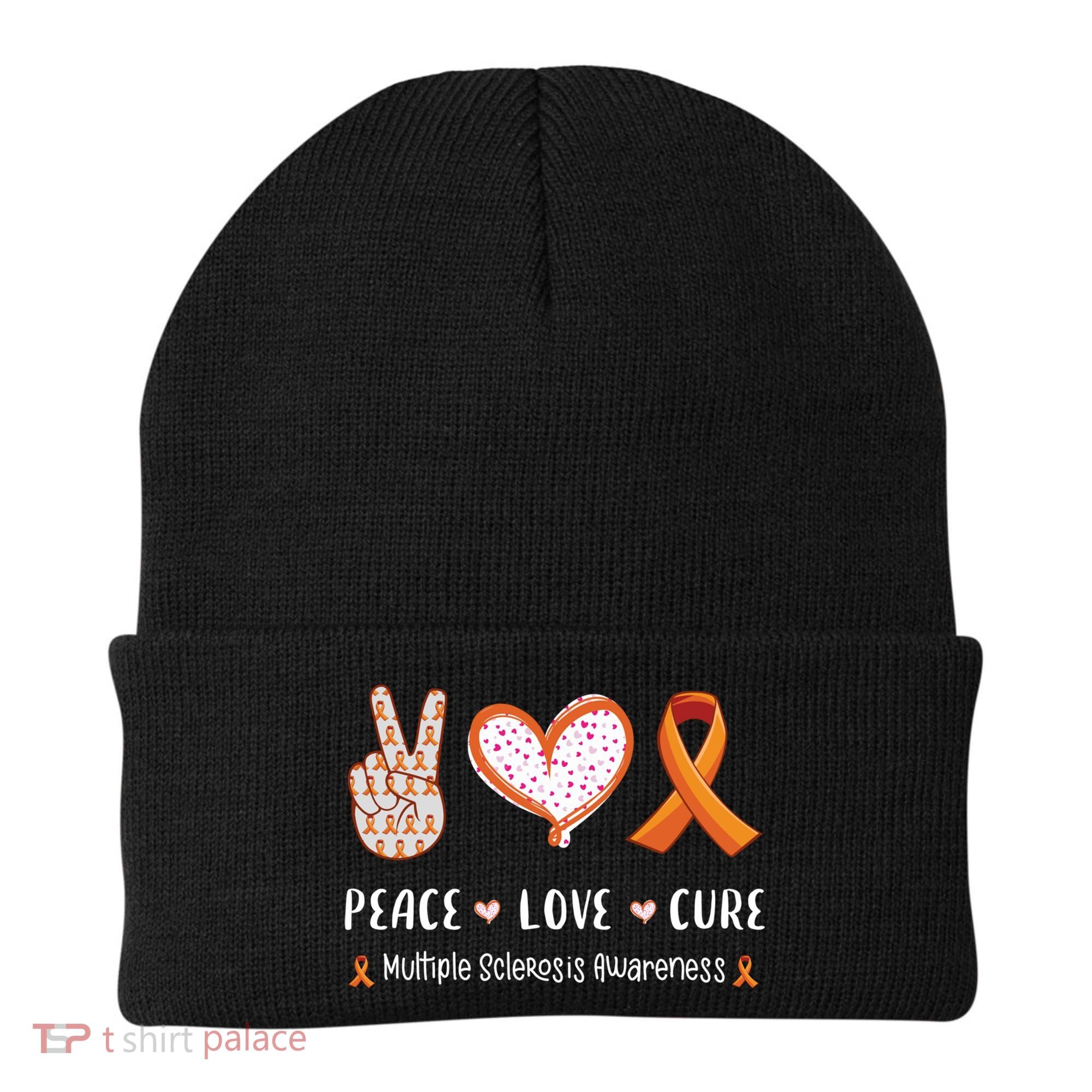 Peace Love Cure Multiple Sclerosis Awareness Gift Beanie