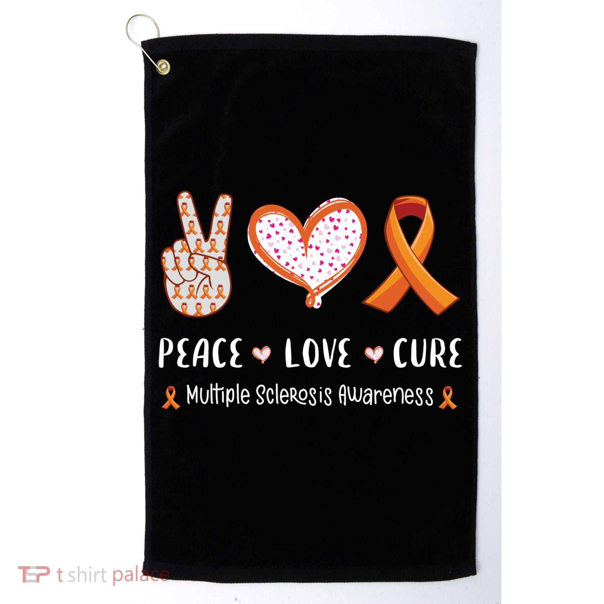 Peace Love Cure Multiple Sclerosis Awareness Gift Golf Towel