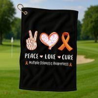 Peace Love Cure Multiple Sclerosis Awareness Gift Golf Towel thumb 1