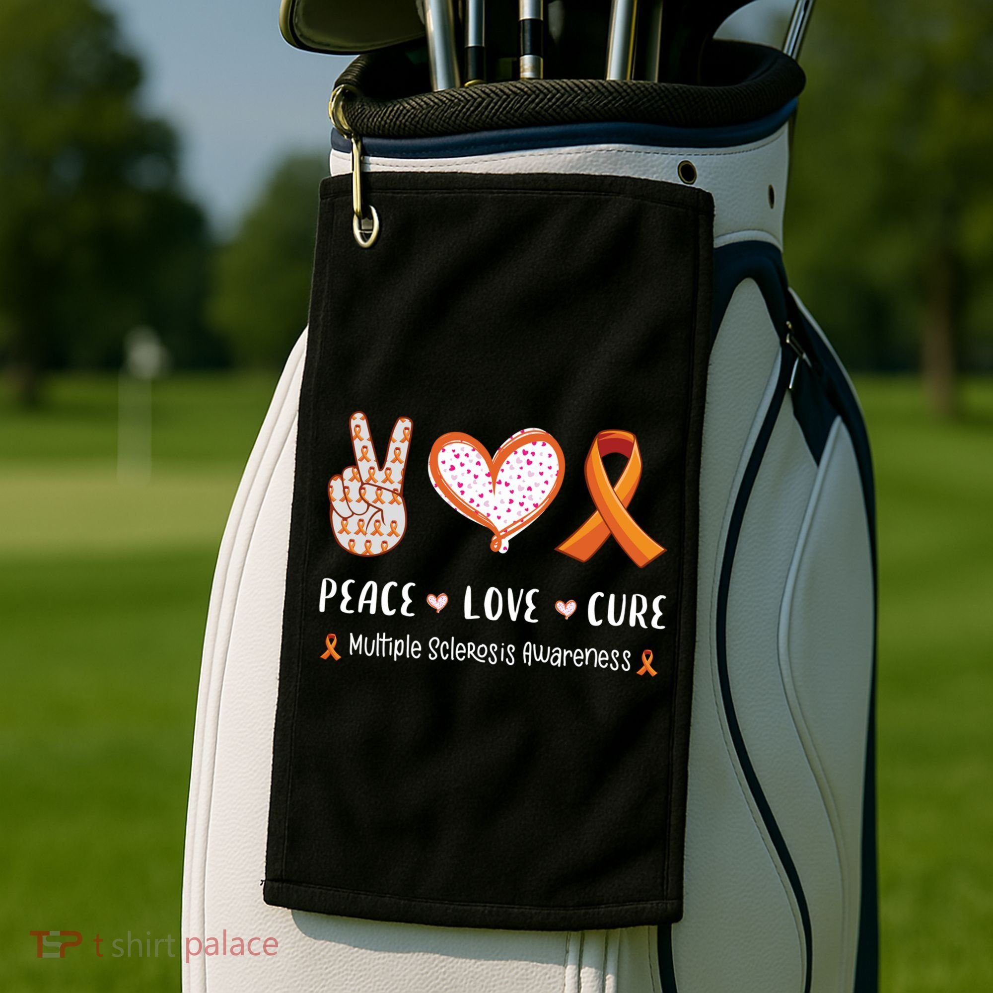 Peace Love Cure Multiple Sclerosis Awareness Gift Golf Towel