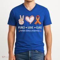 Peace Love Cure Multiple Sclerosis Awareness Gift V-Neck T-Shirt thumb 2