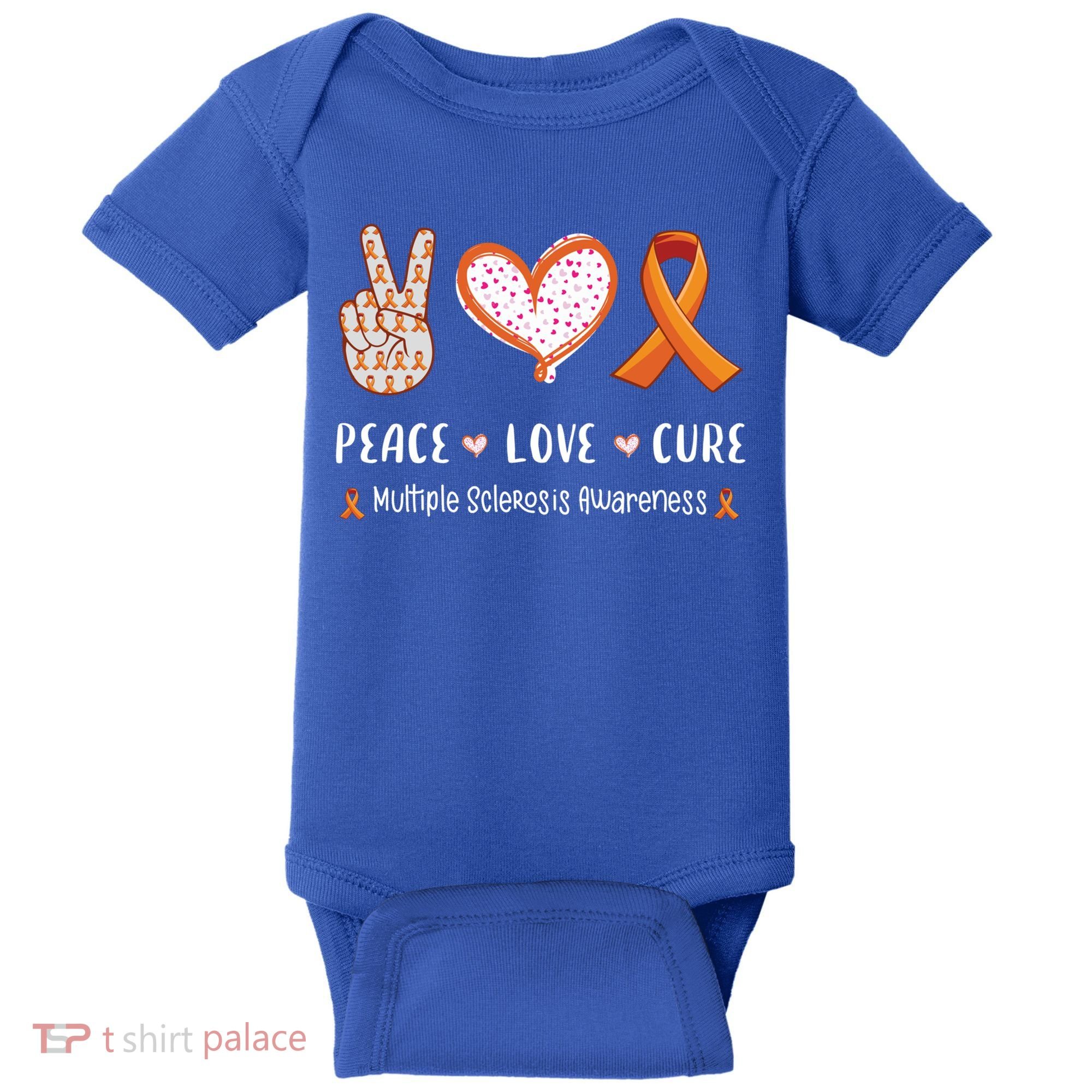 Peace Love Cure Multiple Sclerosis Awareness Gift Baby Bodysuit