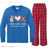 Peace Love Cure Multiple Sclerosis Awareness Gift Kids Long Sleeve Plaid Pajama Set thumb 0