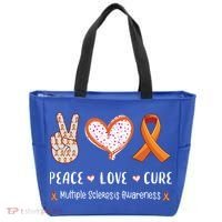 Peace Love Cure Multiple Sclerosis Awareness Gift Tote Bag thumb 0