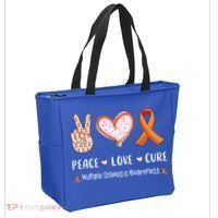 Peace Love Cure Multiple Sclerosis Awareness Gift Tote Bag thumb 2