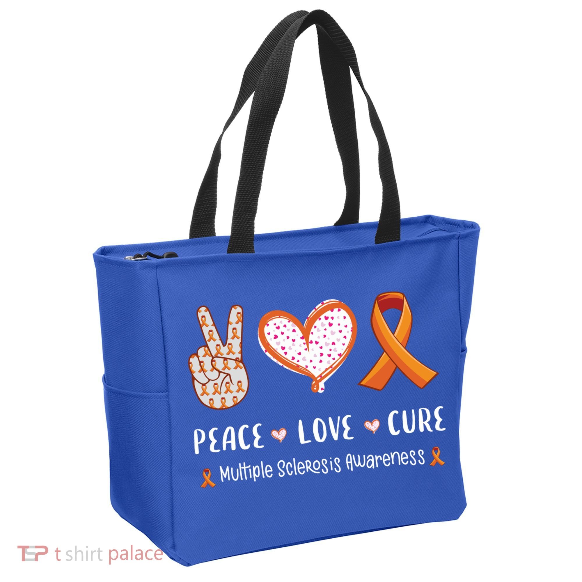 Peace Love Cure Multiple Sclerosis Awareness Gift Tote Bag