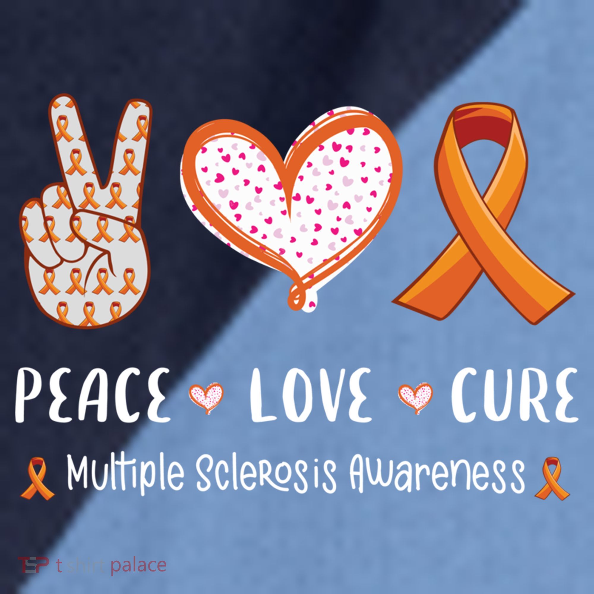 Peace Love Cure Multiple Sclerosis Awareness Gift Raglan Baseball Sleeve Shirt