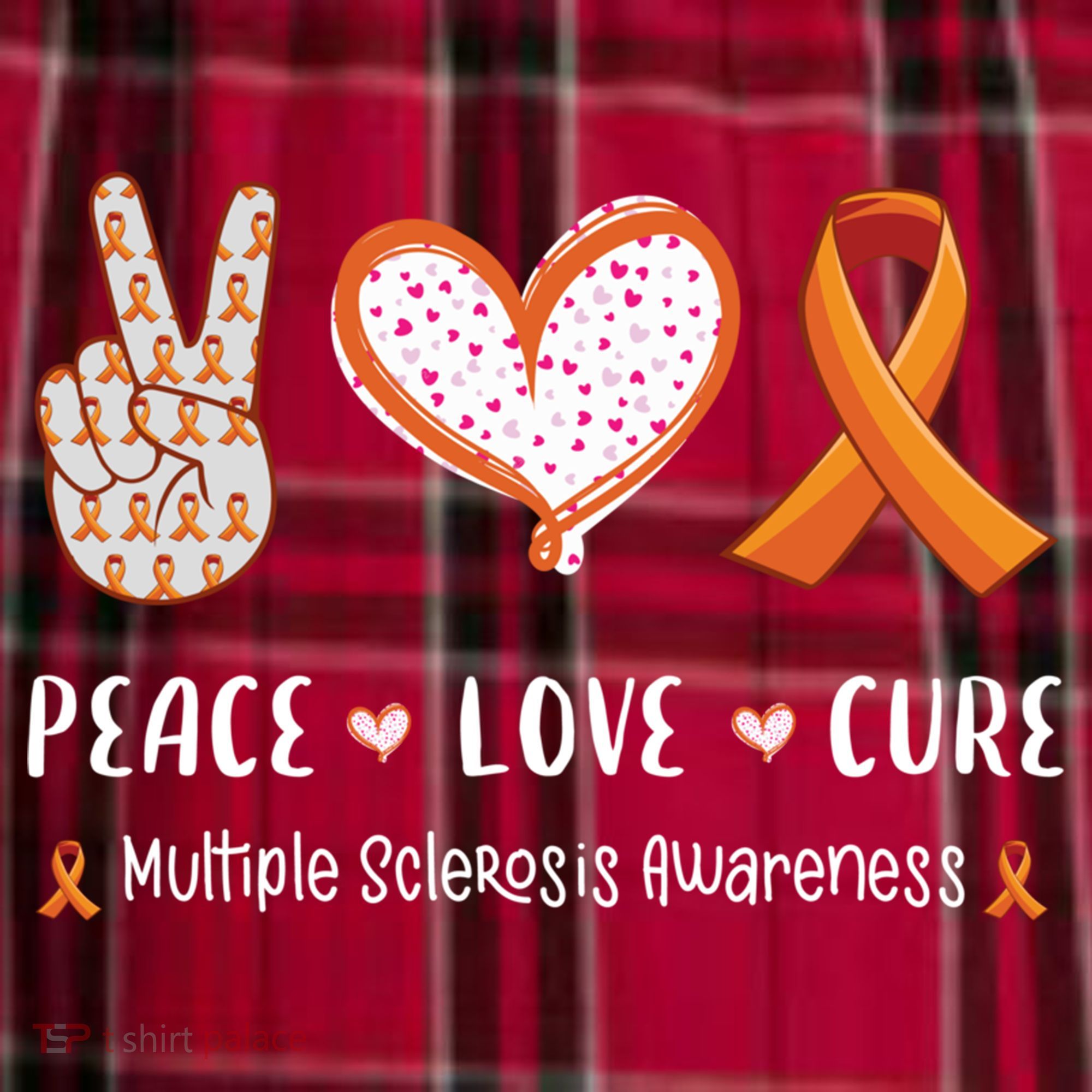 Peace Love Cure Multiple Sclerosis Awareness Gift Women's Flannel Plaid Pajama Pants