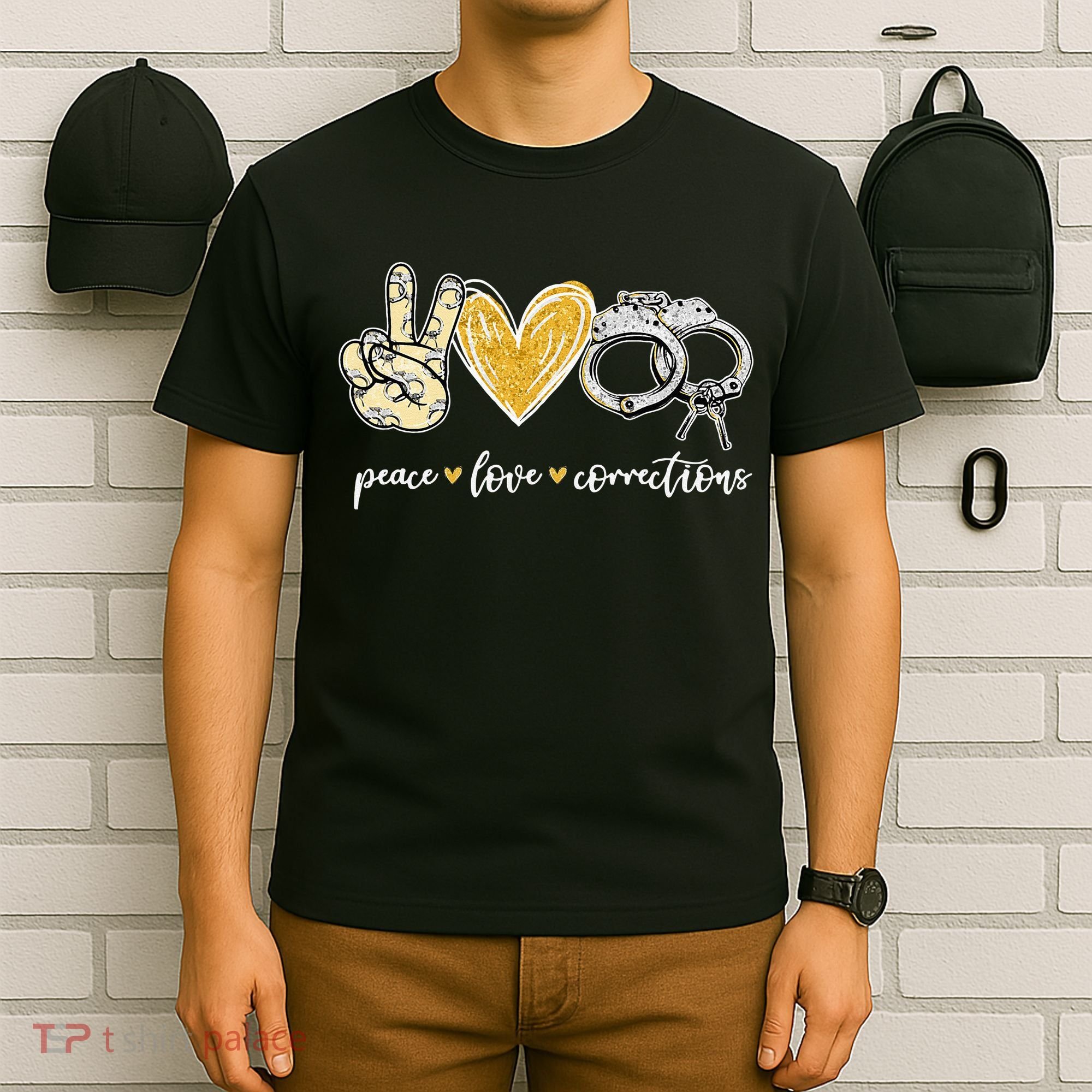 Peace Love Corrections Handcuff Funny Police Officer Gifts T-Shirt