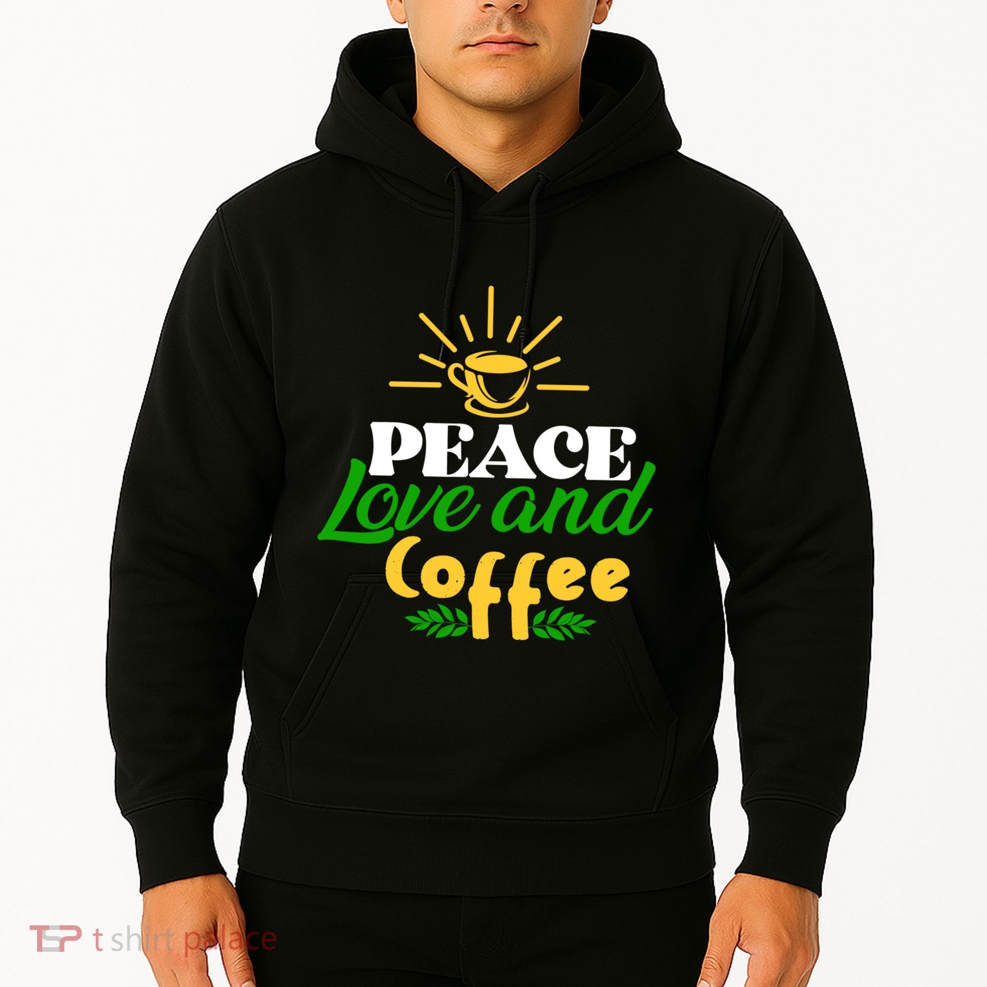 Peace Love & Coffee Motif Hoodie
