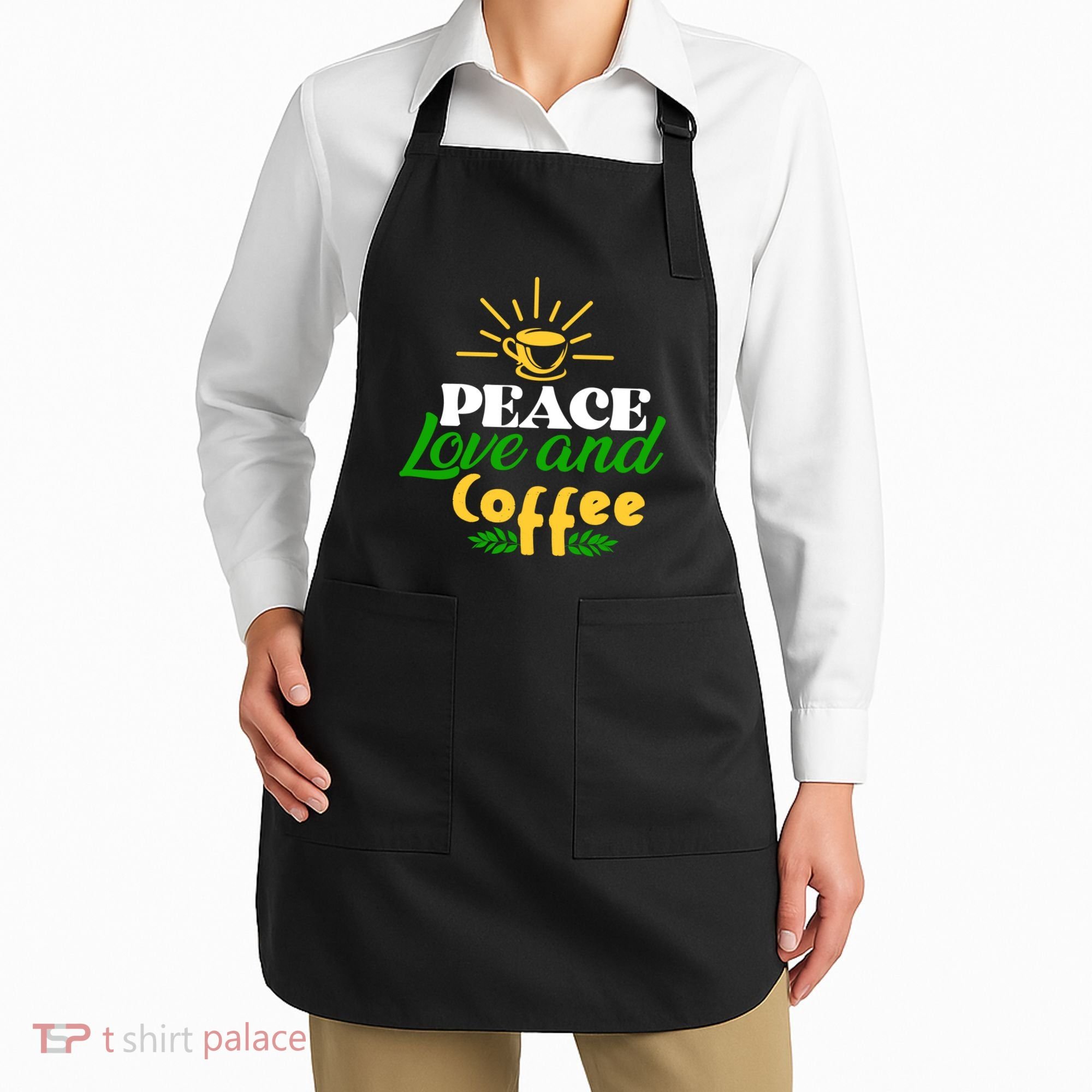 Peace Love & Coffee Motif Apron