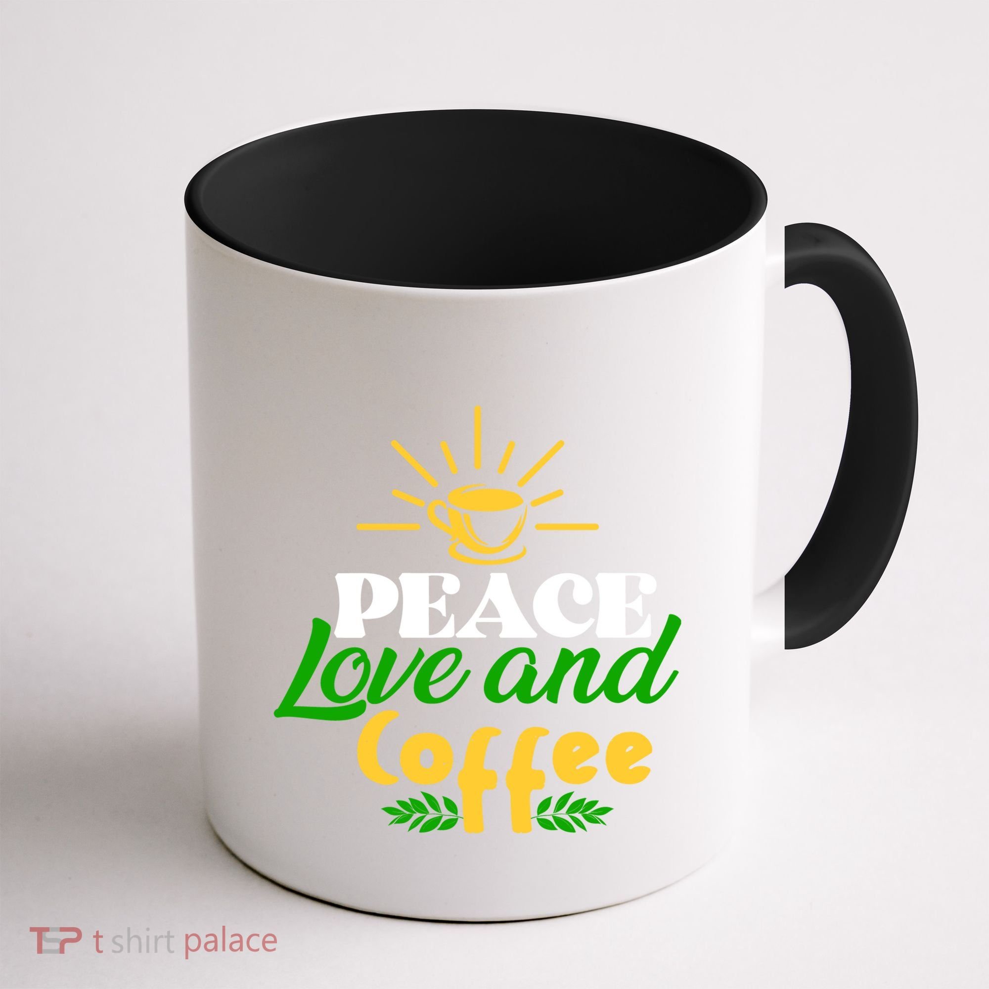 Peace Love & Coffee Motif Coffee Mug