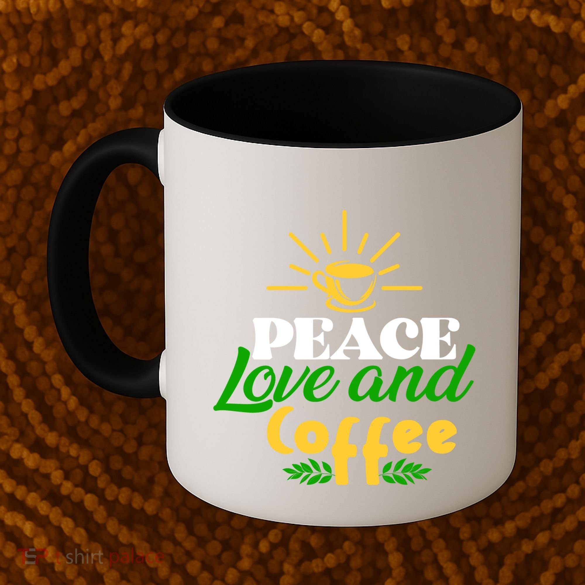 Peace Love & Coffee Motif Coffee Mug