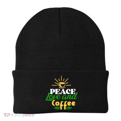 Peace Love & Coffee Motif Beanie