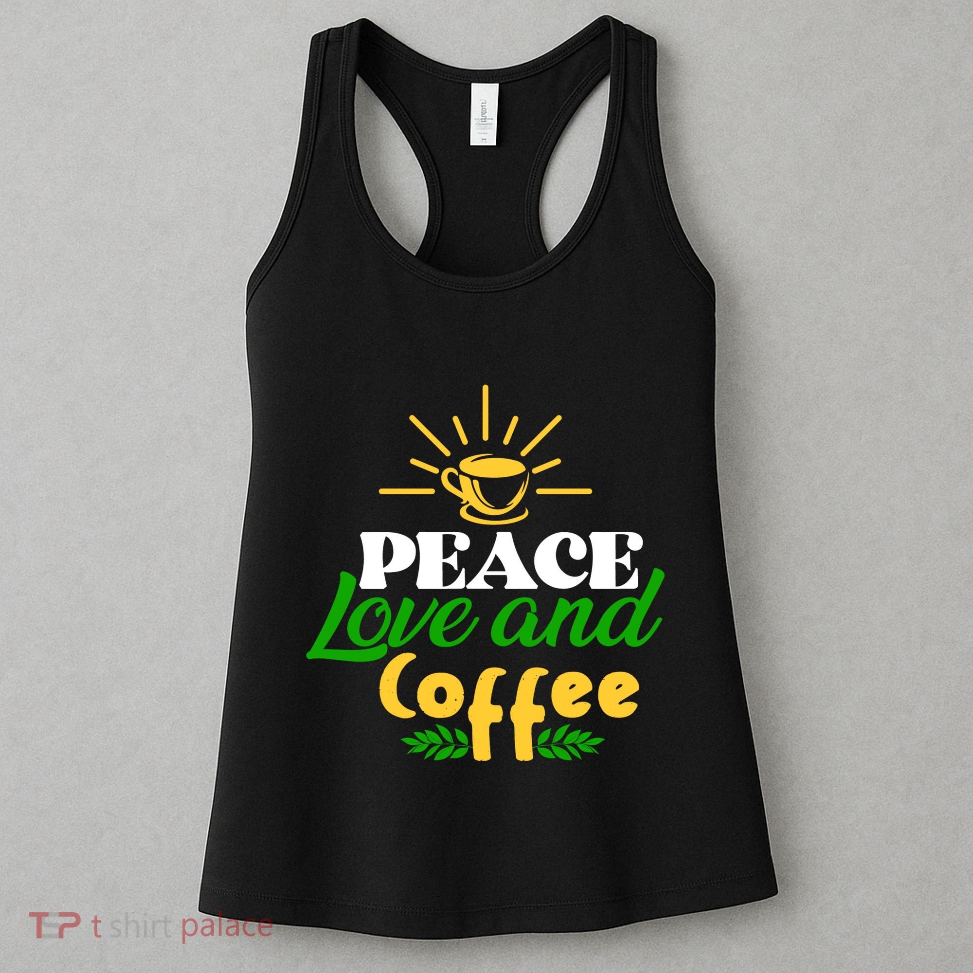 Peace Love & Coffee Motif Women's Tank Top