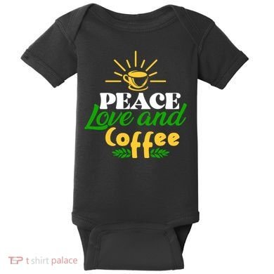 Peace Love & Coffee Motif Baby Bodysuit