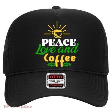 Peace Love & Coffee Motif Hat